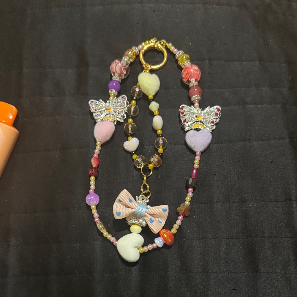 Colorful Beaded Butterfly & Heart keychain with Bow Charm